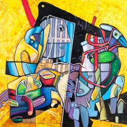 Bild mit blauem Kopf Bild mit blauem Kopf